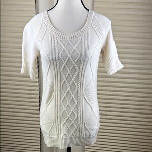 Smart Set Sweater Cream Cable Knit Short Sleeve Cozy Warm Office, Women's Size M